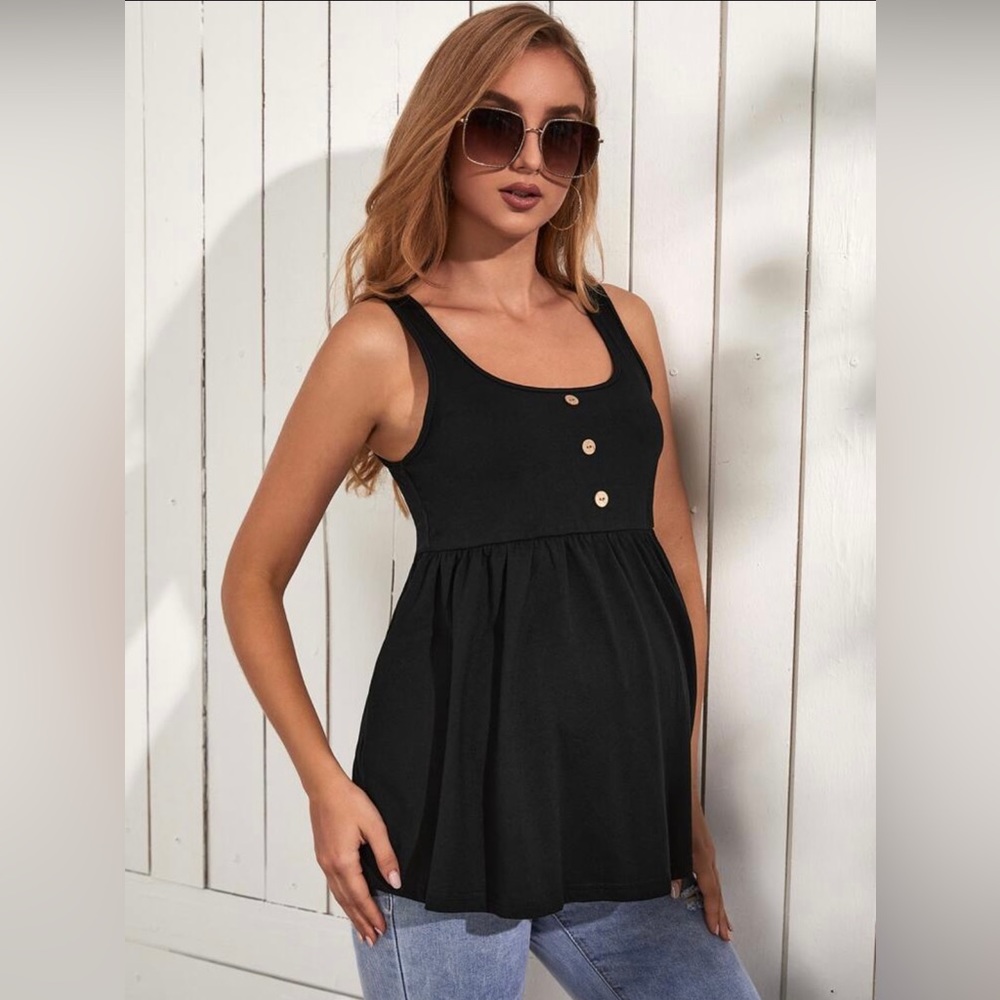 SHEIN Maternity Button Front Solid Black Tank Top